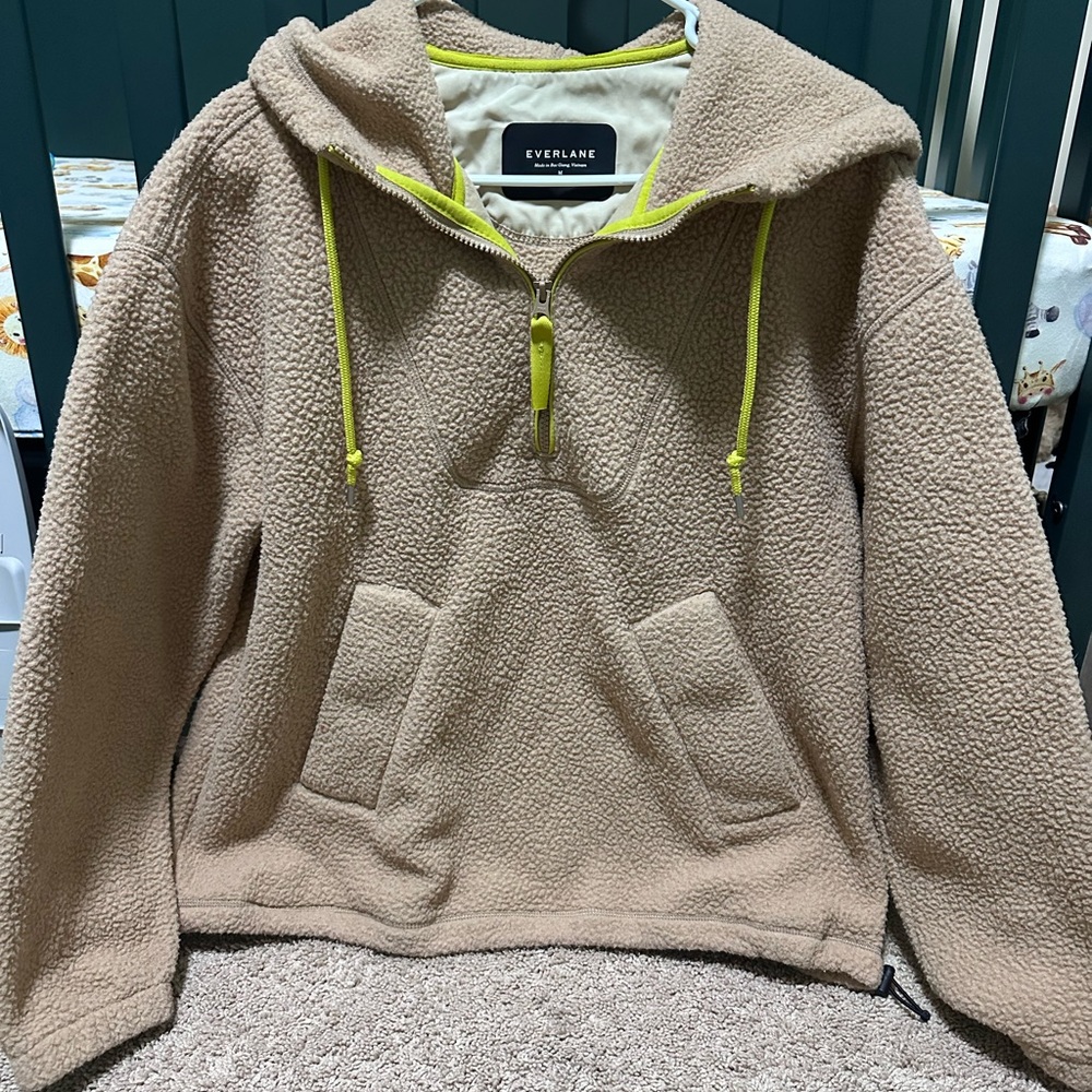 Everlane Tan Teddy Jacket with Neon Accents